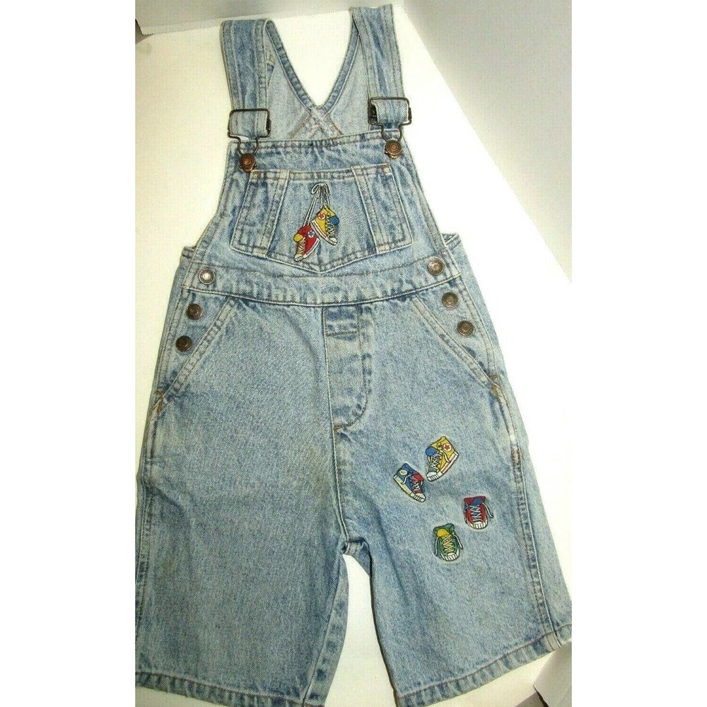 Vintage Jordache Cotton Jean Childs Overalls Shorts Size Small Hightop Sneakers